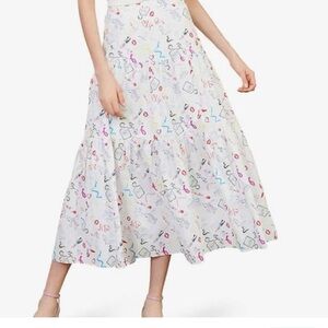 NWT MAJE Jupona White Patterned Midi Skirt